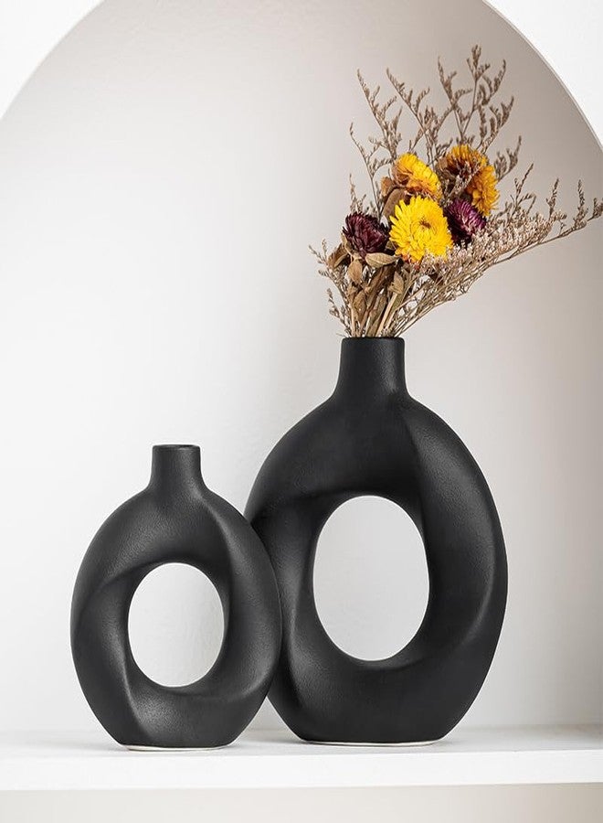 Zagxuade Black Ceramic Vase Set of 2,Matte Modern Nordic Boho Home Decor for Living Room,Bedroom,Wedding Table - Image 1